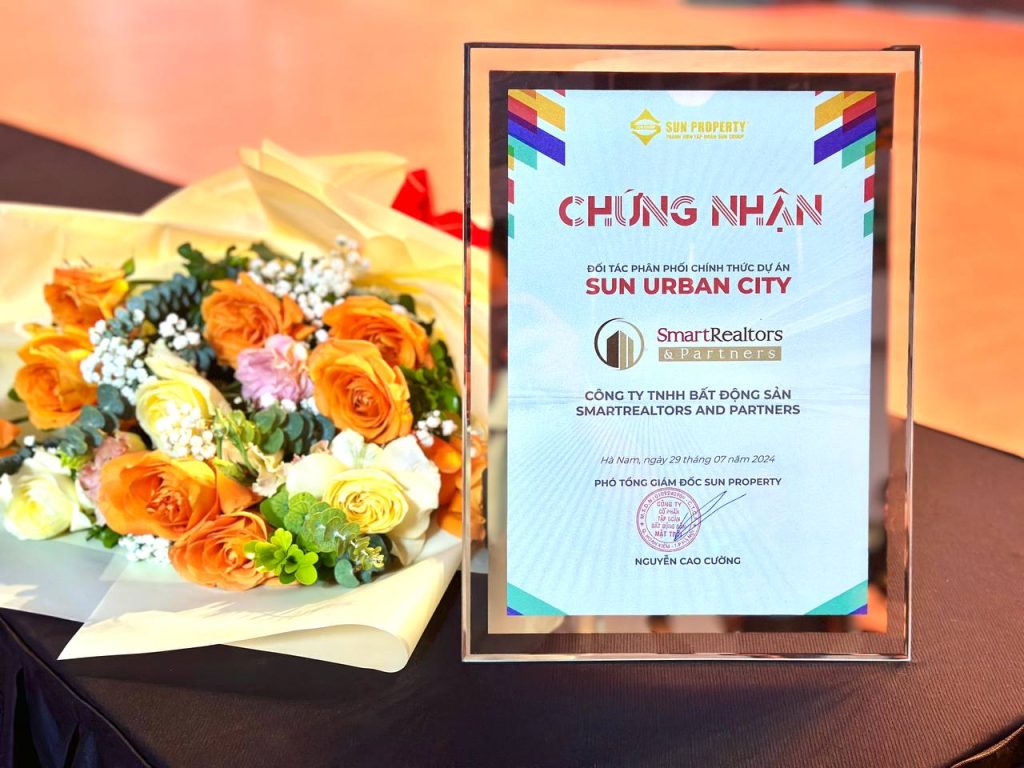 Giấy chứng nhận phân phối chính thức dự án Sun Urban City Hà Nam của SmartRealtors And Partners